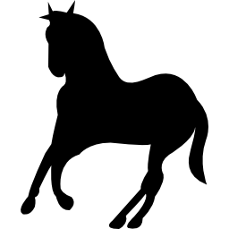 schwarze silhouette des laufenden pferdes, die sich zur linken pose dreht icon