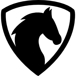 zwart paardenhoofd in een schild icoon