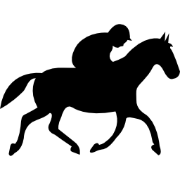 laufendes pferd mit schwarzer jockey-silhouette von der seitenansicht icon