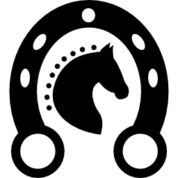 testa di cavallo nera in un ferro di cavallo icona