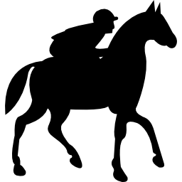 Jockey riding on black walking horse icon