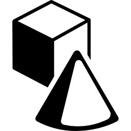 Cube and cone with shadows icon