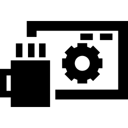 pagina met het symbool van de reparatieuitrusting en een koffiekopje icoon