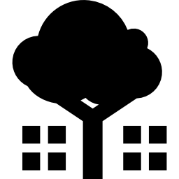 Дерево с двумя окнами дома с двух сторон иконка