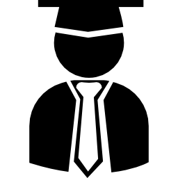 Graduate student with graduation cap, toga and tie icon