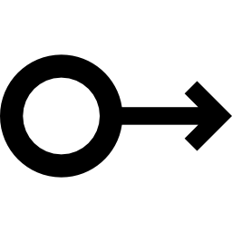 Circle outline of small size connected to arrow pointing to the right icon
