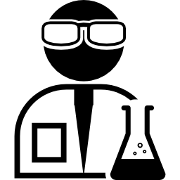 研究室のゴーグルと化学薬品の入ったフラスコを持つ科学者 icon