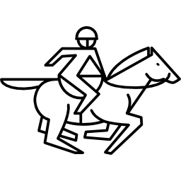 cavallo in corsa con contorno di corridore e sella icona