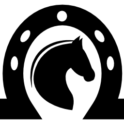 Horse head side view inside a horseshoe icon