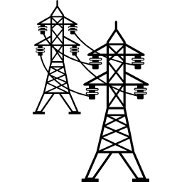 Power line connected towers icon