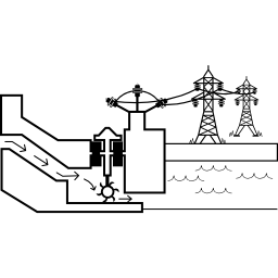 Гидроэнергетика с линиями электропередач иконка