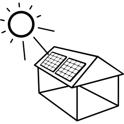 casa con panel solar instalado icono