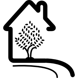 Rural hotel house with a tree icon