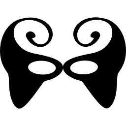 maschera di carnevale a forma nera con due grandi spirali in alto e piccoli fori per gli occhi icona
