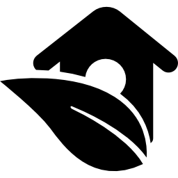 ländliches hotelsymbol wie ein vogelhaus hinter einem blatt icon