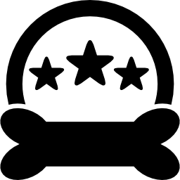symbole hoteli dla zwierząt składające się z trzech gwiazdek, półkola i czarnego kształtu kości ikona