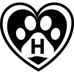 Символ отеля для домашних животных в виде сердца с отпечатком лапы внутри иконка