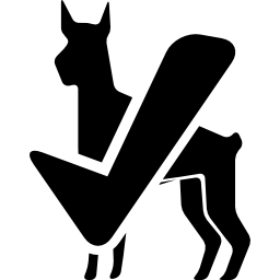 grote hond zwart silhouet met verificatieteken icoon