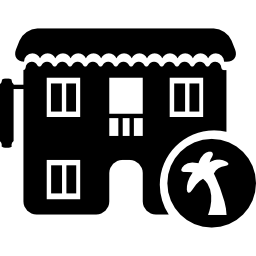 Tropical rural hotel with palm tree icon