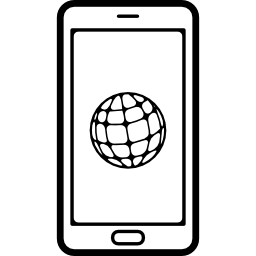 Mobile phone with world grid symbol on monitor screen icon