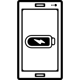 zarys telefonu komórkowego z pełnym znakiem baterii na ekranie ikona