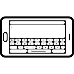 Мобильный телефон в горизонтальном положении с клавиатурой на экране иконка
