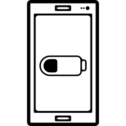 teléfono móvil con signo de batería baja en pantalla icono