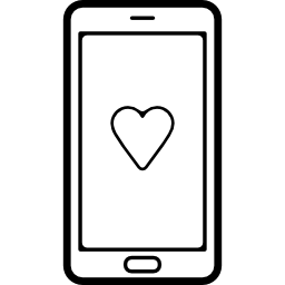 telefono cellulare con un simbolo del cuore sullo schermo icona