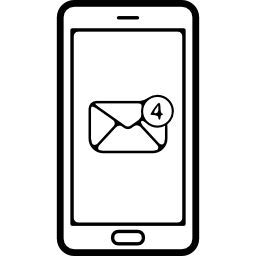 e-mail-symbol auf dem handybildschirm mit 4 neuen nachrichten icon