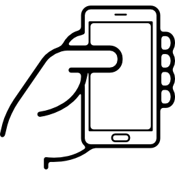 Hand holding a mobile phone icon