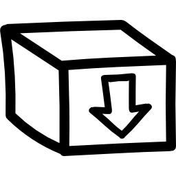 pudełko ze znakiem strzałki skierowanym w dół ręcznie rysowany symbol ikona