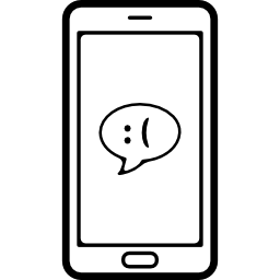 droevig gezicht in een praatjebel per telefoon icoon