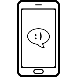 Пузырь чата со счастливым лицом на экране мобильного телефона иконка