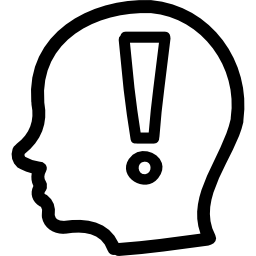 attention symbole dessiné à la main d'un signe d'exclamation à l'intérieur de la tête chauve de vue latérale Icône