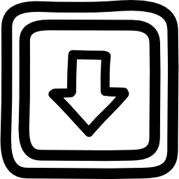botón abajo dibujado a mano contornos de flechas y cuadrados icono