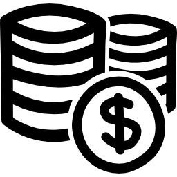 munten stapels dollars met de hand getekend commercieel symbool icoon