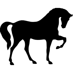 Лошадь, стоящая на трех лапах, черная форма, вид сбоку иконка
