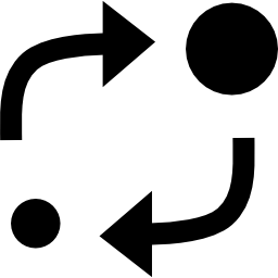 símbolo de análisis de dos círculos de diferentes tamaños con dos flechas entre ellos icono