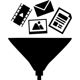 símbolos de datos en un embudo icono