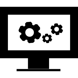 simbolo dell'interfaccia delle impostazioni del computer di uno schermo monitor con ingranaggi icona