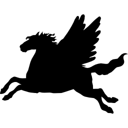 forma de silhueta de vista lateral preta de cavalo alado pegasus Ícone
