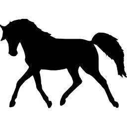 siluetta nera di camminata del cavallo che affronta a sinistra icona