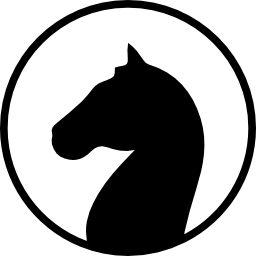 Horse head black shape facing left inside a circle outline icon