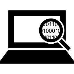 símbolo de interface de código de computador de uma lupa no código binário de um laptop Ícone