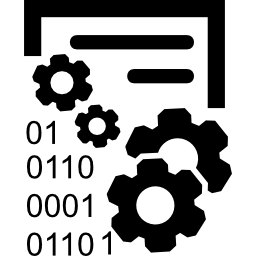 Data management interface symbol with gears and binary code numbers icon