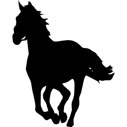 caballo galopando silueta negra hacia la izquierda icono