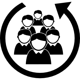 le persone dello staff si raggruppano in una freccia circolare icona