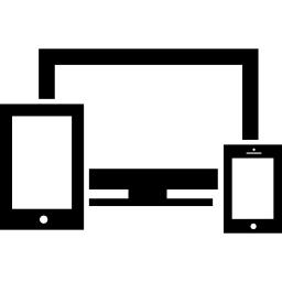 reaktionssymbol mit einem breitbildmonitor, einem mobiltelefon und einem tablet icon