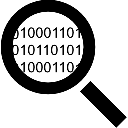 simbolo dell'interfaccia del codice di ricerca di una lente d'ingrandimento con numeri di codice binario icona