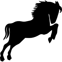 siluetta nera del cavallo selvaggio che guarda a destra in piedi sulle zampe posteriori icona